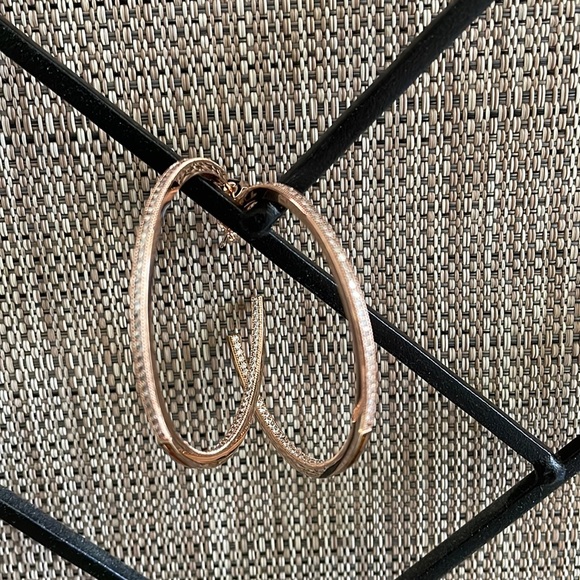 Jewelry - Rose gold tone faux diamond hoop earrings.